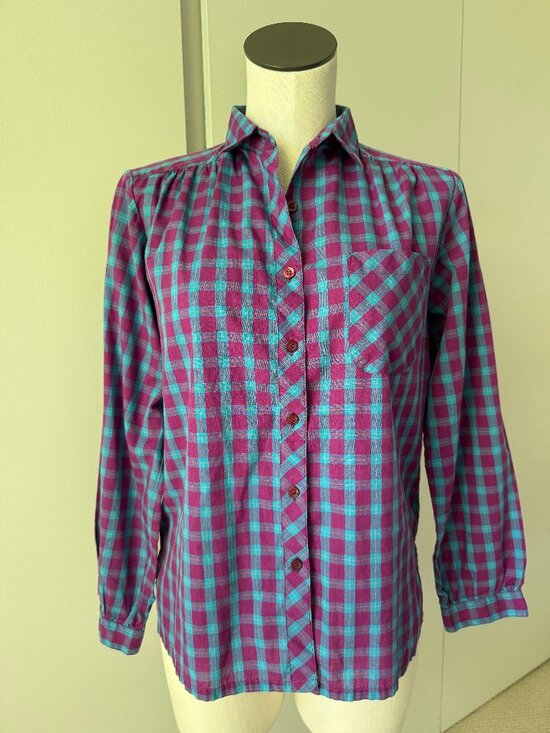 Esquel Tops - Vintage 80s Preppy Plaid Button Down - S